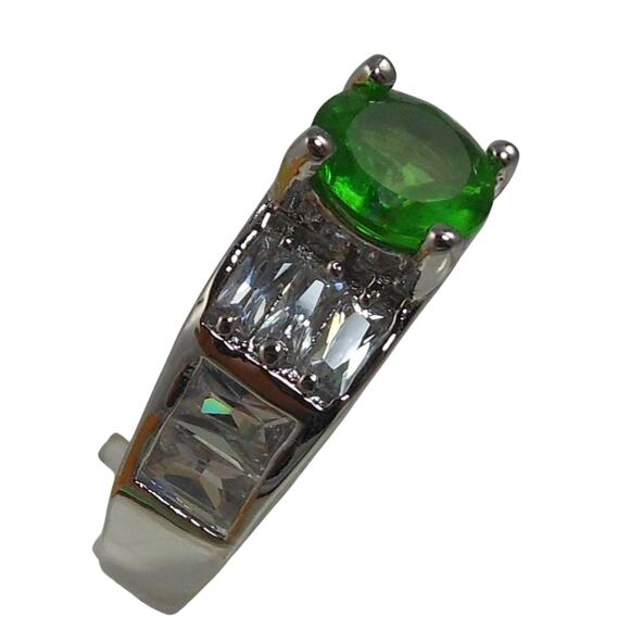 Vintage Sterling Silver Simulated Diamond Emerald Engagement Wedding Ring Band 7 - Picture 8 of 10